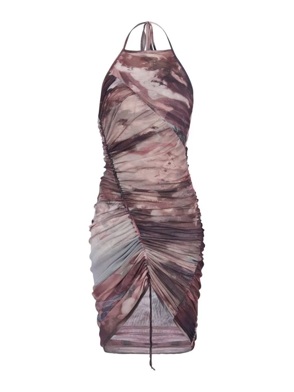 Balmain Short Pastel Art Print Sheer Tulle Mesh Halter Tie Dress FR 38 US 6 M